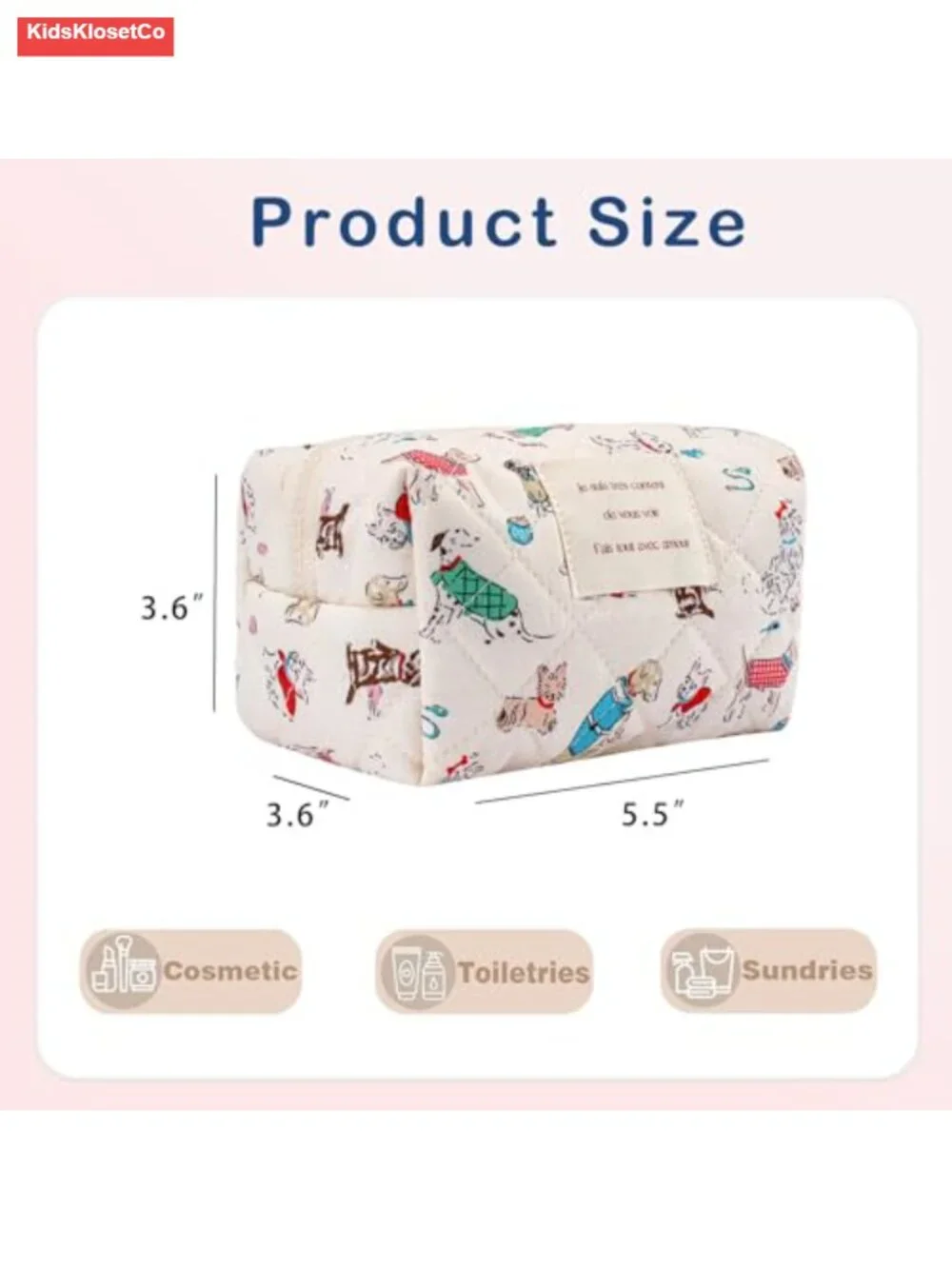 Quilted Cotton Mini Makeup Bag with Animal Pattern, Travel Cosmetic Organizer